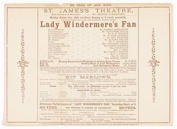 OSCAR WILDE (1854-1900) Program from the St. Jamess Theatre first run of his play Lady Windermeres Fan, with a cast photo.